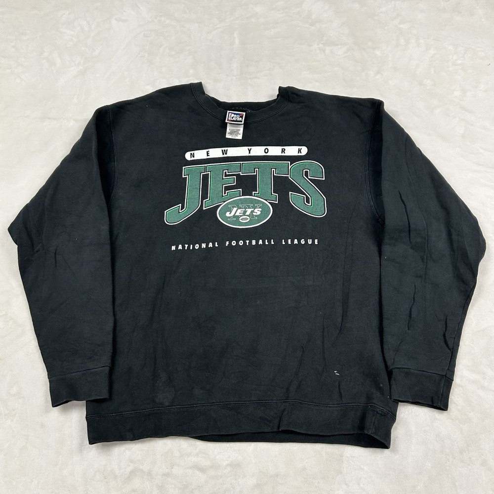 Pro Player Sweatshirt Mens XL Black NY Jets NFL Vintage Graphic